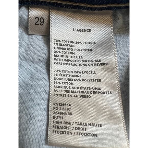 L'AGENCE JEANS WOMENS SIZE 29 RUTH HIGH RISE STRAIGHT RAW HEM STOCKTON BLUE NEW - Picture 12 of 14